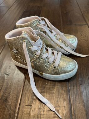 Skechers Kids Glitter High-Top Sneakers in Gold and Pink
